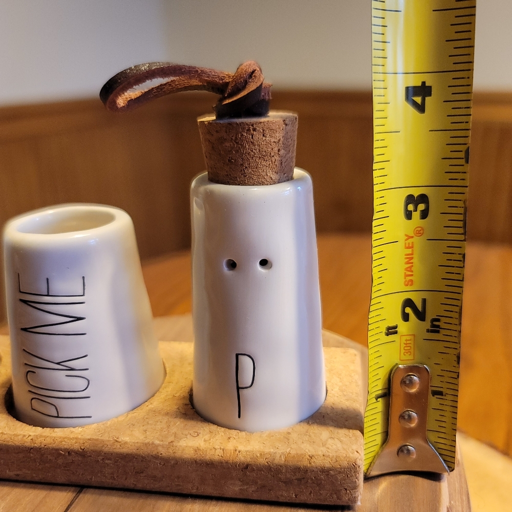 Mud Pie Ceramic Salt Pepper Shakers & Toothpick Holder With Cork Tray - Picture 9 of 12